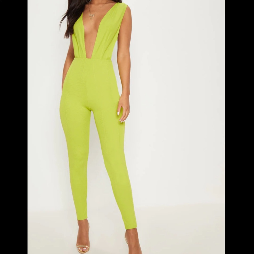 Neon green bodycon bandage jumpsuit